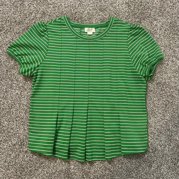 Maeve Anthropologie green & white striped short sleeve top size L - Picture 5 of 13